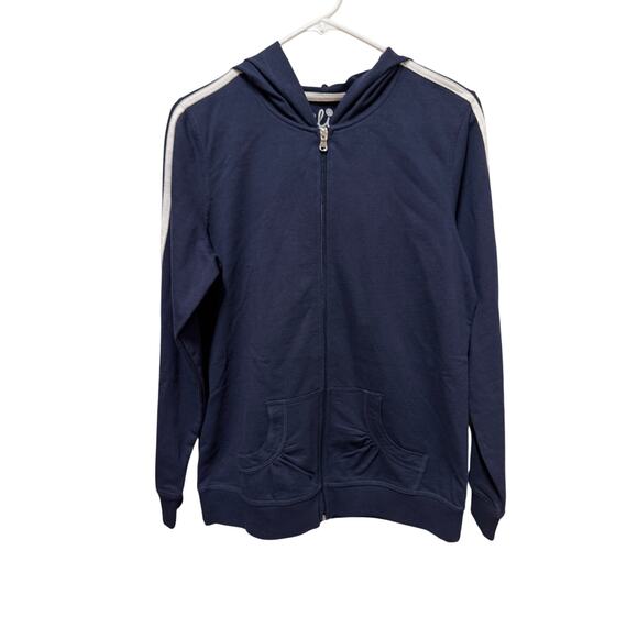NWT Made for Life Navy White Full zip hoodie white stripe rouched pockets Small - Picture 1 of 6